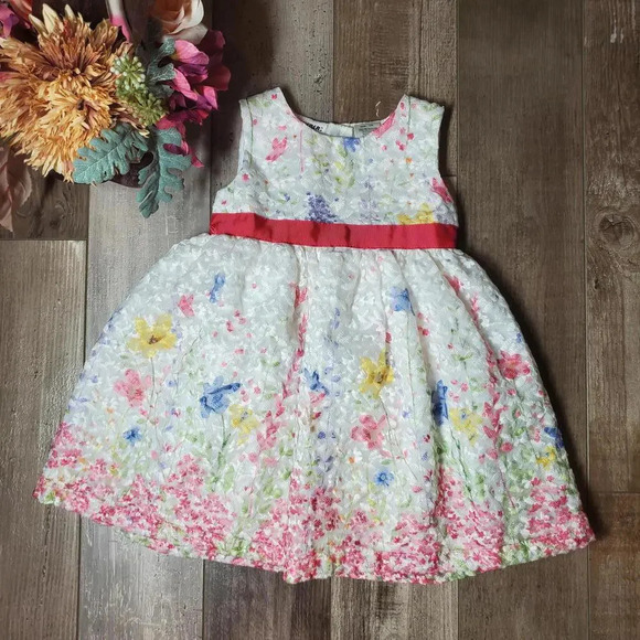 Blueberi Boulevard Formal White and Pink Floral Toddler Girl's Dress Size 18m - Picture 2 of 14